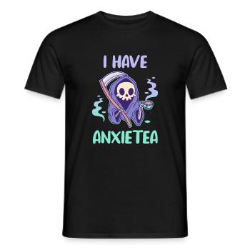 Kawaii Grim Reaper drinks tea - Men's T-Shirt - black - Front - AI Model Male 178 light (178cm)