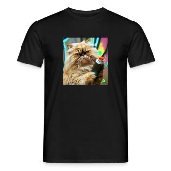 Persian cat Negan as a sprayer - Men's T-Shirt - black - Front - AI Model Male 178 light (178cm)