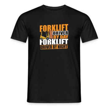 Funny Forklift Driver By Day Night Cool Forklifter - Men's T-Shirt - black - Front - AI Model Male 178 light (178cm)