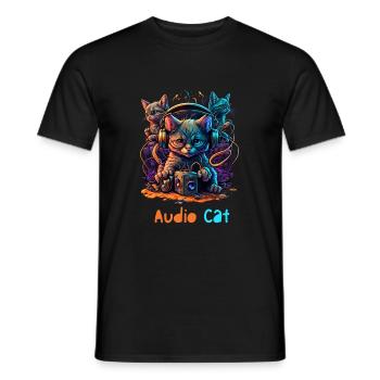 Audio Cat - Männer T-Shirt - Schwarz - Vorne - AI Model Male 178 light (178cm)