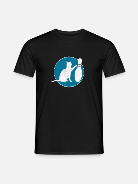 Bowling Katze Kegeln T-Shirt Katzenshirt - Männer T-Shirt - Schwarz