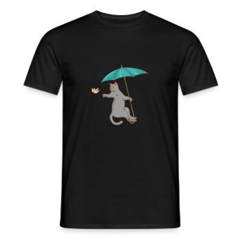 Chat avec parapluie - oiseau - chaton - cadeau - T-shirt homme - noir - Devant - AI Model Male 178 light (178cm)