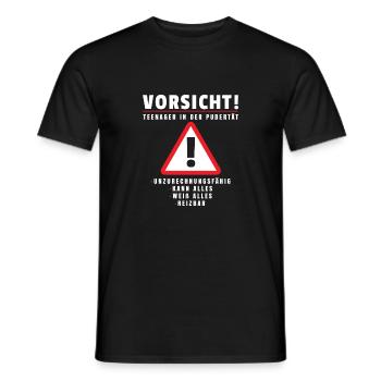 Adolescent en cadeau de chemise de puberté Attention! - T-shirt homme - noir - Devant - AI Model Male 178 light (178cm)