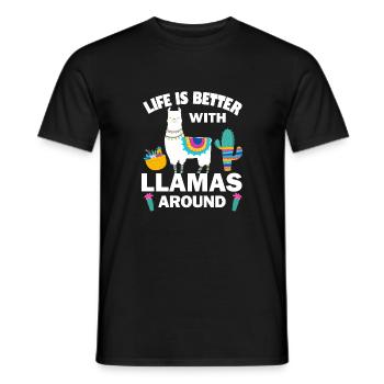 Life is Better with Llama around - Männer T-Shirt - Schwarz - Vorne - AI Model Male 178 light (178cm)