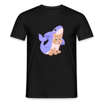 Cute cat in shark costume shirt gift cats - Men's T-Shirt - black - Front - AI Model Male 178 light (178cm)