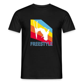 Vintage retro style skier skiing freestyle - Men's T-Shirt - black - Front - AI Model Male 178 light (178cm)