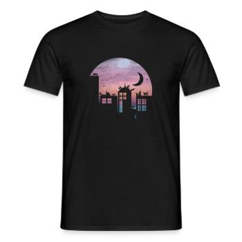Chaton chat cadeau amant de chat pleine lune - T-shirt homme - noir - Devant - AI Model Male 178 light (178cm)