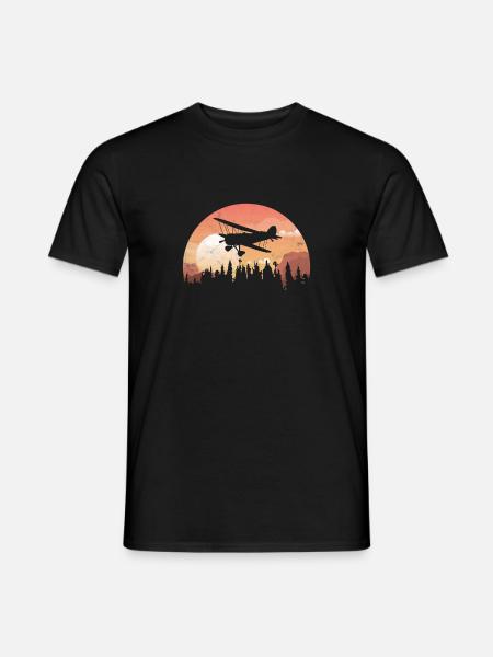 Silhouette gift Sunset airplane forest - Men's T-Shirt - black