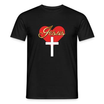 Jesus Goldschrift Herz weißes Kreuz Geschenkidee - Männer T-Shirt - Schwarz - Vorne - AI Model Male 178 light (178cm)