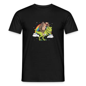 Affe Gorilla Reitet Auf T-Rex Dinausaurier - Männer T-Shirt - Schwarz - Vorne - AI Model Male 178 light (178cm)