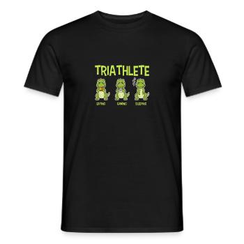 Triathlete Dinosaur T-Rex Eating Game Sleep - Men's T-Shirt - black - Front - AI Model Male 178 light (178cm)