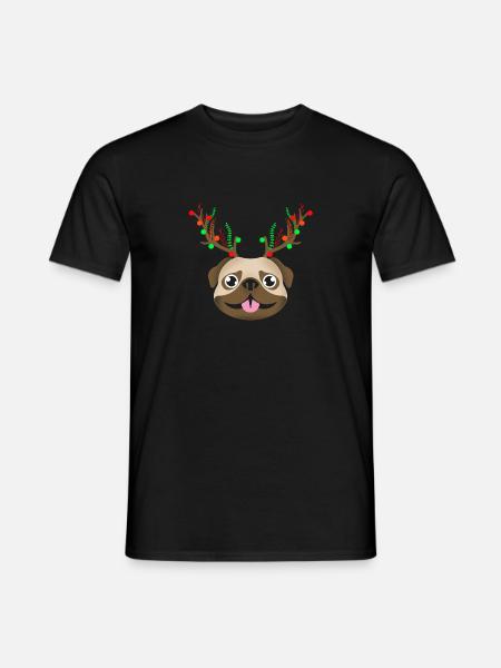 Lustig Rentier Mops Pug Weihnachten 2018 Geschenk - Männer T-Shirt - Schwarz