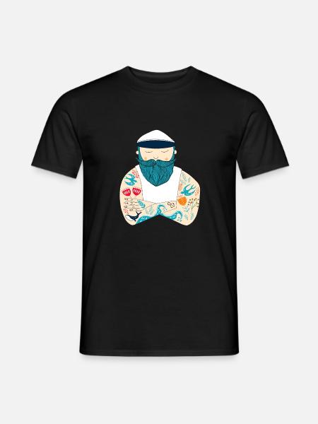 Tätowierter, bärtiger, skandinavischer Seemann - Männer T-Shirt - Schwarz