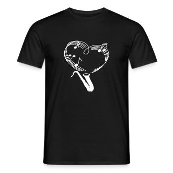 Saxophone - Saxophoniste - Musique - Musicien - Coeur - T-shirt homme - noir - Devant - AI Model Male 178 light (178cm)