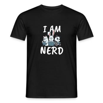 Nerd Read Video Game Internet Rabbit Cat Panda - Men's T-Shirt - black - Front - AI Model Male 178 light (178cm)