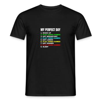 My Perfect Day Funny Video Gamer Cool Video Gaming - Men's T-Shirt - black - Front - AI Model Male 178 light (178cm)