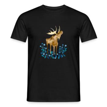 Moose, summer, blueberries I Norway souvenir - Men's T-Shirt - black - Front - AI Model Male 178 light (178cm)