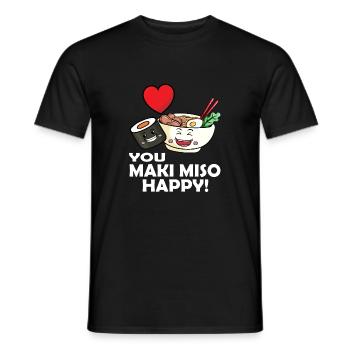 You maki miso happy sushi ramen Asian cuisine - Men's T-Shirt - black - Front - AI Model Male 178 light (178cm)