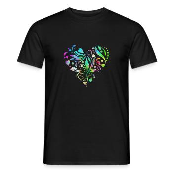 Coeur psychédélique sur les plantes et les feuilles - T-shirt homme - noir - Devant - AI Model Male 178 light (178cm)