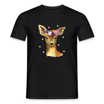 Mignon bébé cerf faon cerf avec fleurs et confettis - T-shirt homme - noir - Devant - AI Model Male 178 light (178cm)