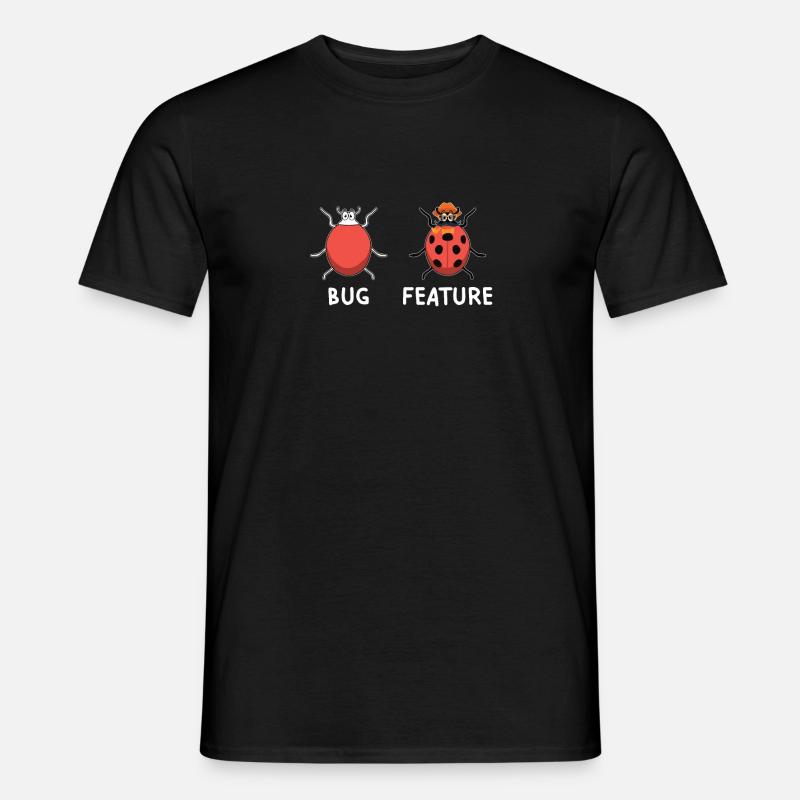 Lustiger Spruch für Programmierer Bug Feature - Männer T-Shirt - Schwarz