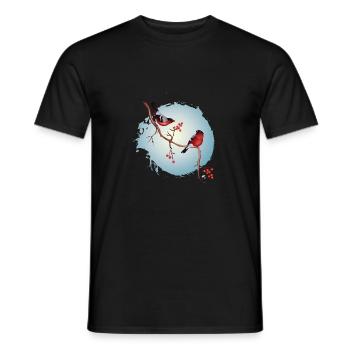 Une paire de bouvreuils sur une branche avec des baies - T-shirt homme - noir - Devant - AI Model Male 178 light (178cm)