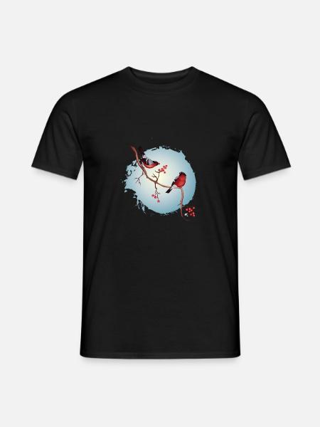 Ein Paar Gimpelen auf einem Zweig mit Beeren - Männer T-Shirt - Schwarz