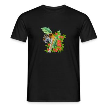 Tiger Tropical Cat Floral Palm Leaves - Men's T-Shirt - black - Front - AI Model Male 178 light (178cm)