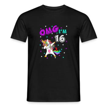 OMG I'm 16 Funny unicorn unicorn birthday idea - T-shirt homme - noir - Devant - AI Model Male 178 light (178cm)