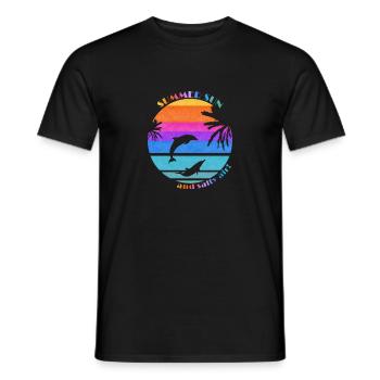 Summer sun palm dolphins retro vintage gift - Men's T-Shirt - black - Front - AI Model Male 178 light (178cm)
