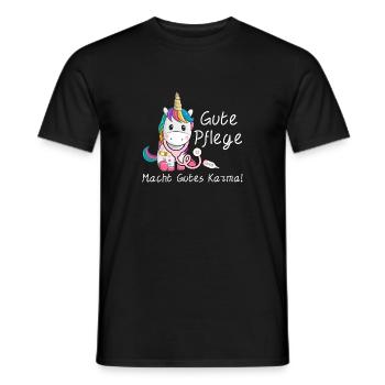 Gute Pflege macht gutes Karma Einhorn Pflegekräfte - Männer T-Shirt - Schwarz - Vorne - AI Model Male 178 light (178cm)