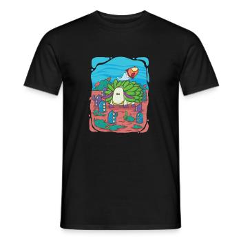 Leaf-sheep-snail visits underwater city - Men's T-Shirt - black - Front - AI Model Male 178 light (178cm)
