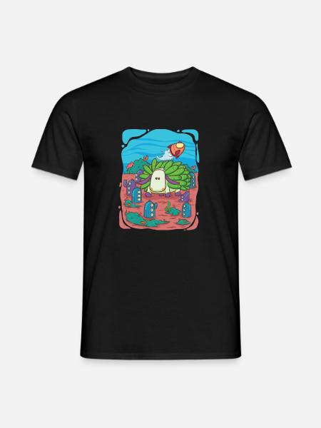 Blatt-Schaf-Schnecke besucht Unterwasserstadt - Männer T-Shirt - Schwarz