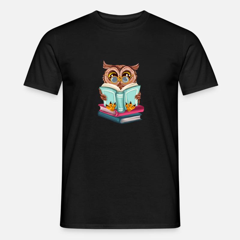 Süße Eule Liest Buch Leseratte Bücherwurm Lesen - Männer T-Shirt - Schwarz