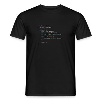 Hello World 2020 en langage de programmation C ++, code - T-shirt homme - noir - Devant - AI Model Male 178 light (178cm)