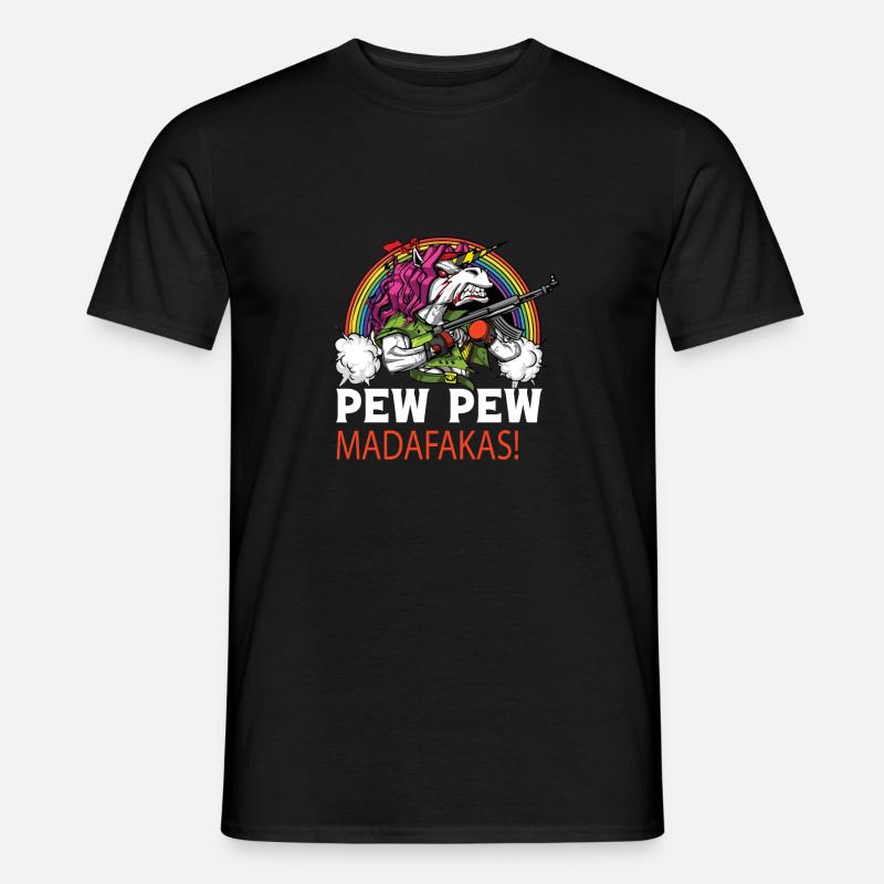 Pew Pew Einhorn - Männer T-Shirt - Schwarz
