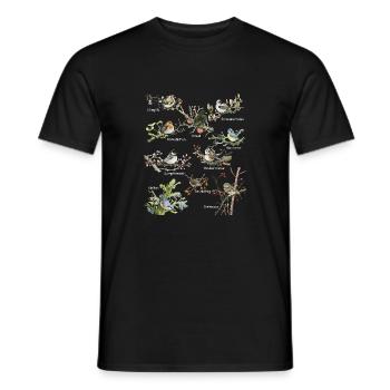 Garden birds blackbird fence king spatzStieglitz - Men's T-Shirt - black - Front - AI Model Male 178 light (178cm)