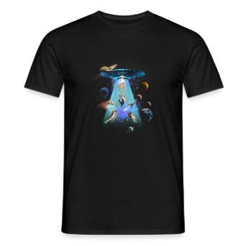 Chats UFO Funny Kitties Alien Flying Saucer Humour - T-shirt homme - noir - Devant - AI Model Male 178 light (178cm)