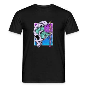 Kaganawa Great Wave Pastel Goth Skull Vaporwave - Men's T-Shirt - black - Front - AI Model Male 178 light (178cm)