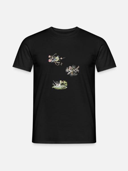 Buchfink Schwanzmeise Kohlmeise Aquarellzeichnung - Männer T-Shirt - Schwarz