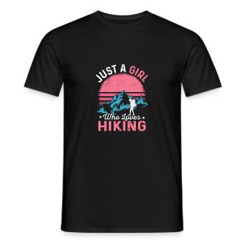 Just A Girl Who Loves Hiking Hike Hiker Mountains - Männer T-Shirt - Schwarz - Vorne - AI Model Male 178 light (178cm)