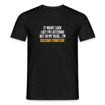 IT MIGHT LOOK LIKE I'M LISTENING BUT IN MY HEAD I' - Men's T-Shirt - black - Front - AI Model Male 178 light (178cm)