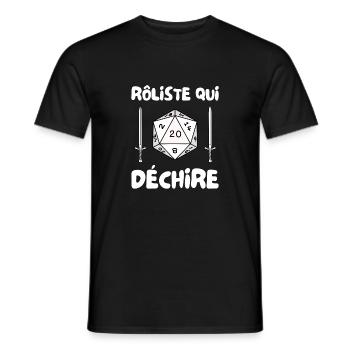 rôliste qui déchire - dé de 20 et épée - T-shirt homme - noir - Devant - AI Model Male 178 light (178cm)