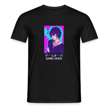 Game Over Anime Boy Emo Vaporwave Aesthetic Ges - Men's T-Shirt - black - Front - AI Model Male 178 light (178cm)