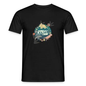 JULIAN - Beautiful boy name with cute dinosaurs - Men's T-Shirt - black - Front - AI Model Male 178 light (178cm)