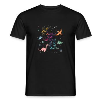 KJELL - Beautiful boy name with cute dinosaurs - Men's T-Shirt - black - Front - AI Model Male 178 light (178cm)