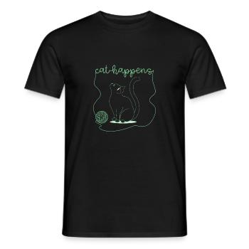 Cat Happens Green Version - Männer T-Shirt - Schwarz - Vorne - AI Model Male 178 light (178cm)