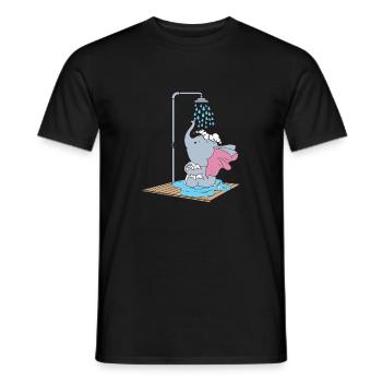 Elephant taking a shower - Men's T-Shirt - black - Front - AI Model Male 178 light (178cm)