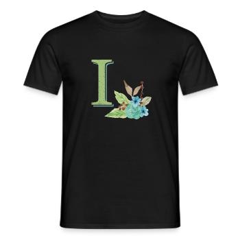Lettre I verte géante prénom naissance jardin vert - T-shirt homme - noir - Devant - AI Model Male 178 light (178cm)