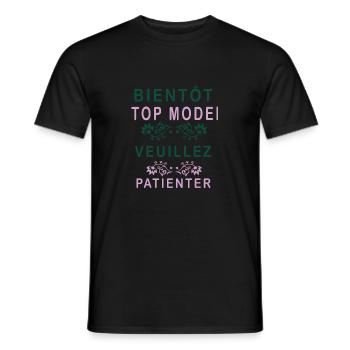 Tshirt femme Bientôt Top model veuillez patienter - T-shirt homme - noir - Devant - AI Model Male 178 light (178cm)